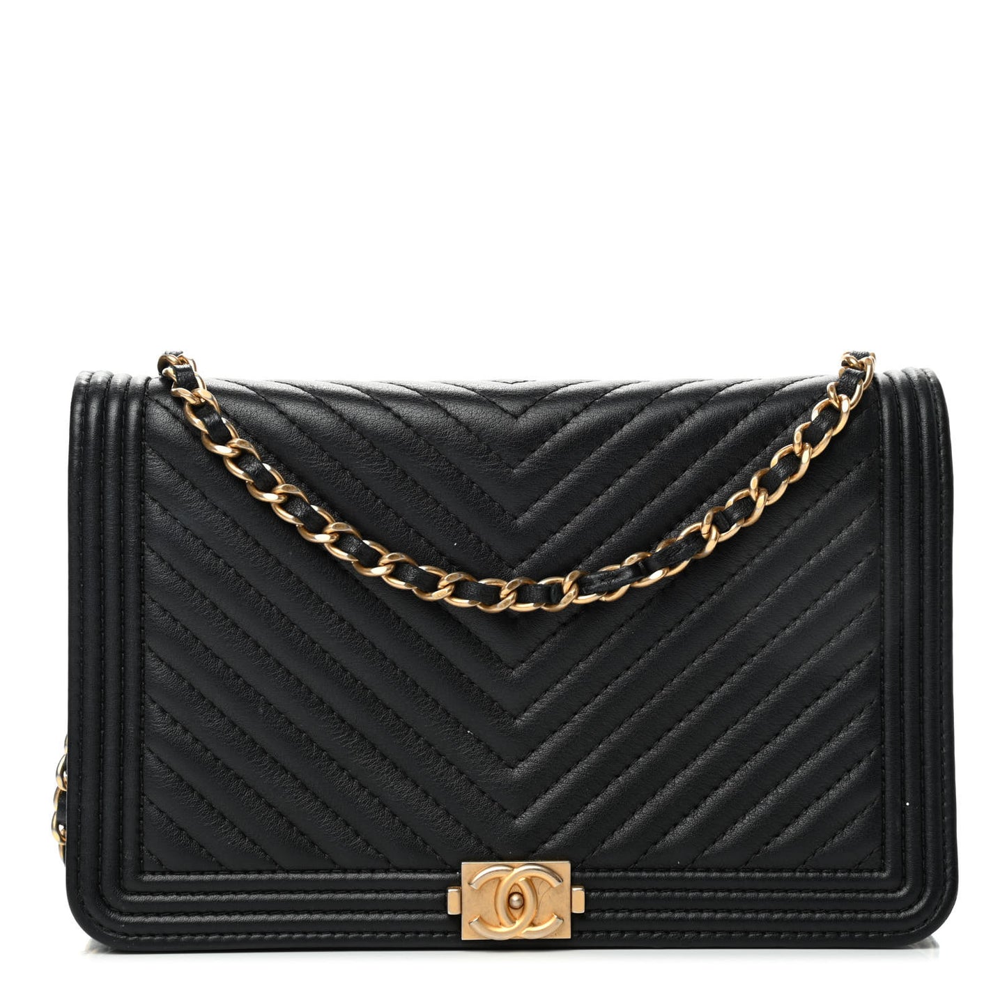 Calfskin Chevron Boy Wallet On Chain WOC Black
