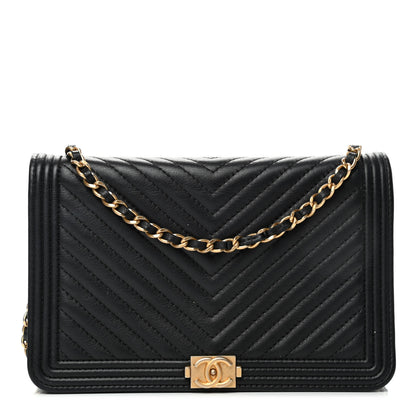 Chanel Calfskin Chevron Boy Wallet On Chain WOC Black 1 of 6
