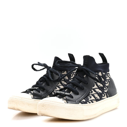 Christian Dior Technical Knit Calfskin Oblique Womens Walk'n Dior High Top Sneakers 37 Deep Blue 4 of 8