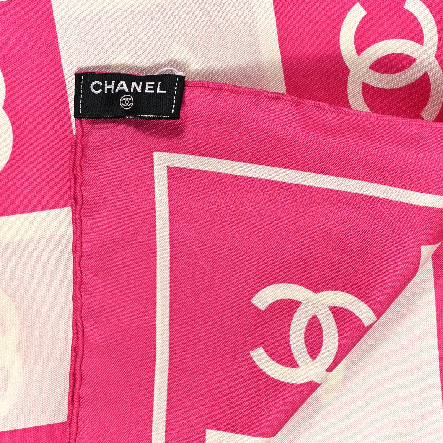 Chanel Silk CC Checkered Square Scarf Ecru Fuchsia 2 of 3