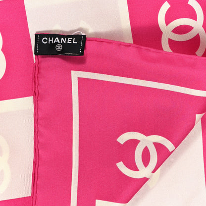 Chanel Silk CC Checkered Square Scarf Ecru Fuchsia 2 of 3