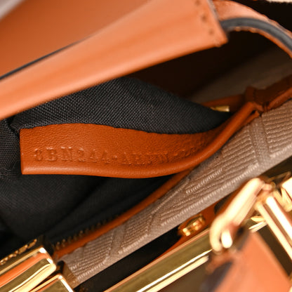 Fendi Vitello Seta Canvas FF Embroidered Mini Peekaboo Iconic Satchel Brandy Grezzo 8 of 21