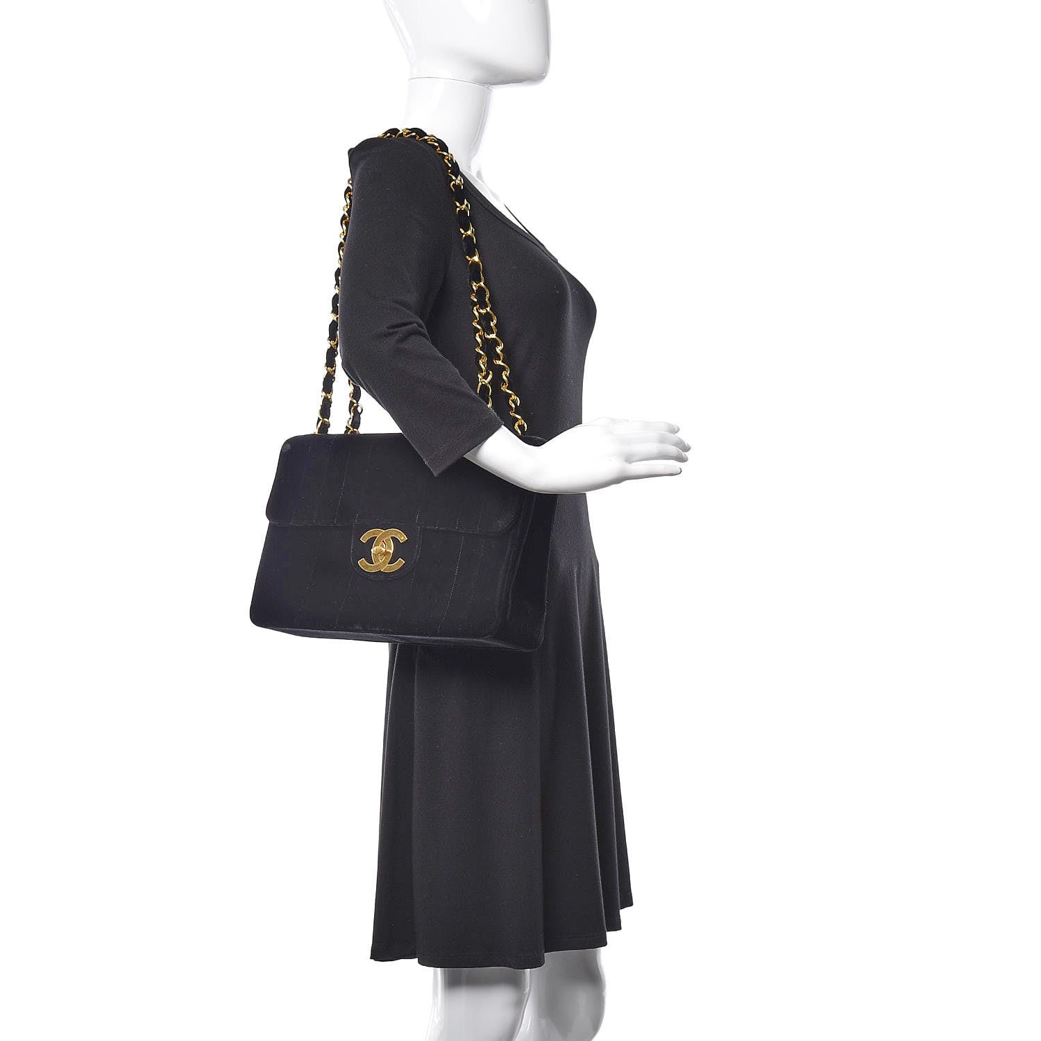 Chanel Velvet Vertical Quilted Jumbo Single Flap Black 2 of 11