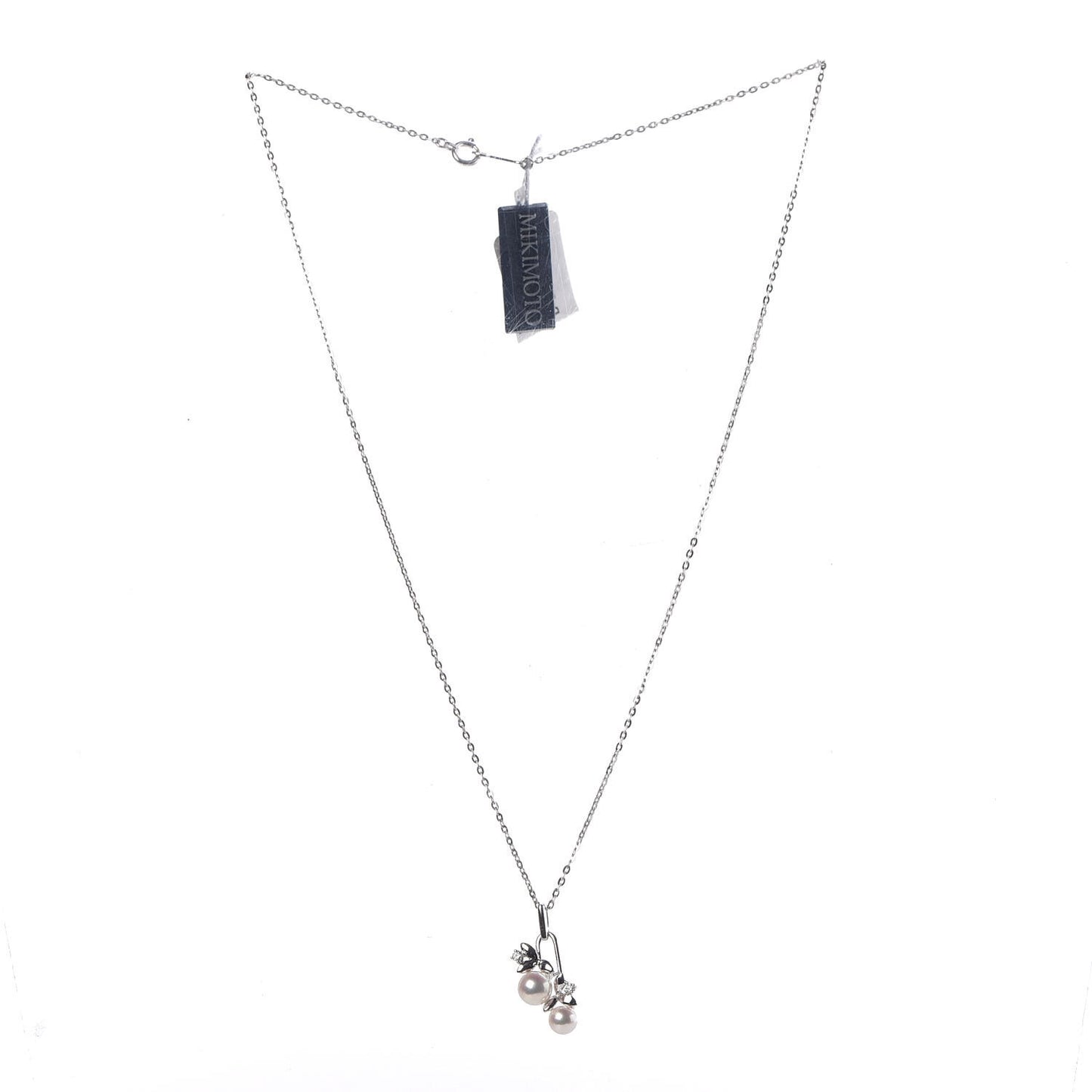 18K White Gold Diamond Akoya Pearl Olive Leaf Pendant Necklace