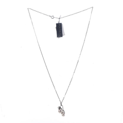 Mikimoto 18K White Gold Diamond Akoya Pearl Olive Leaf Pendant Necklace 3 of 6