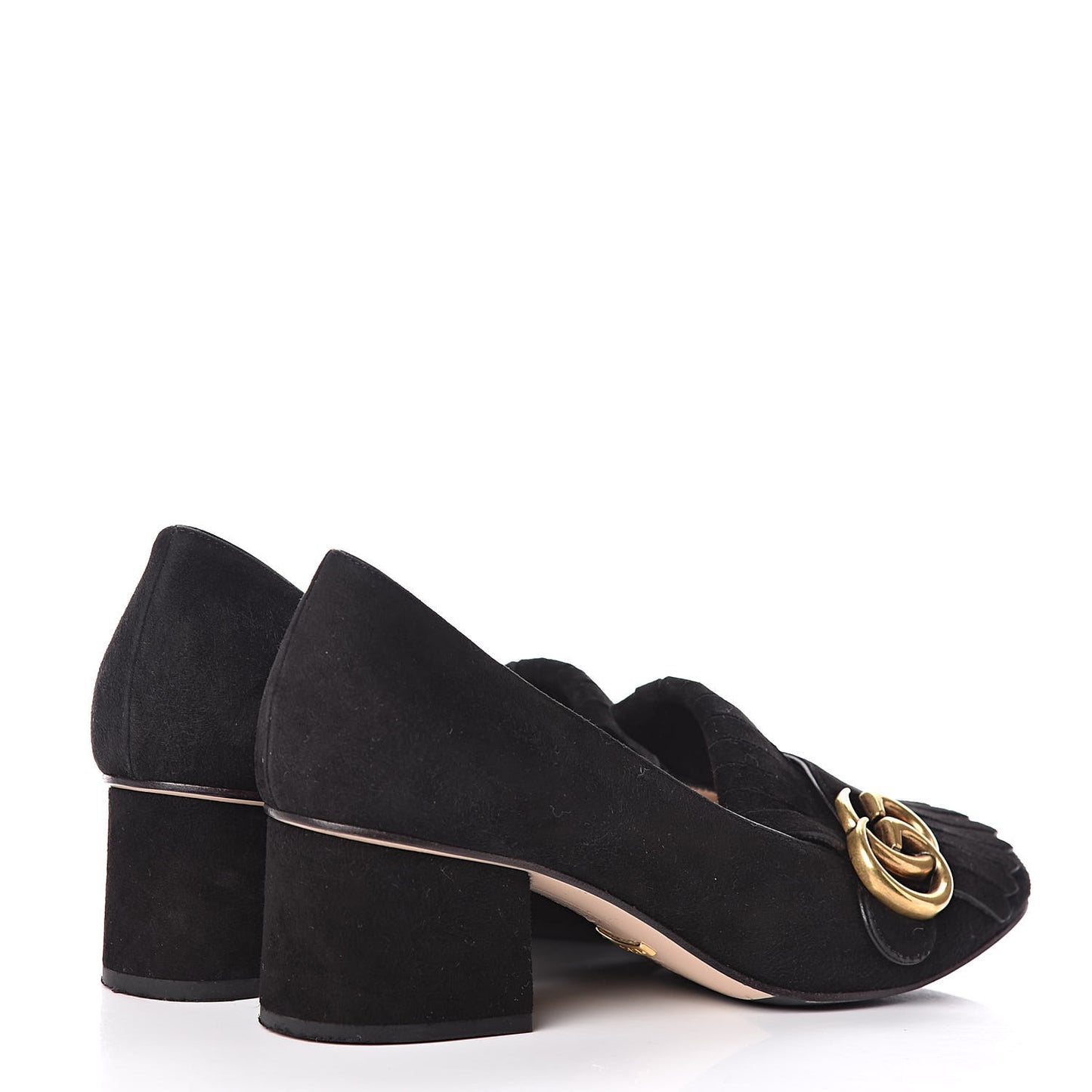 Kid Scamosciato GG Marmont Fringe 50mm Loafer Pumps 36 Black