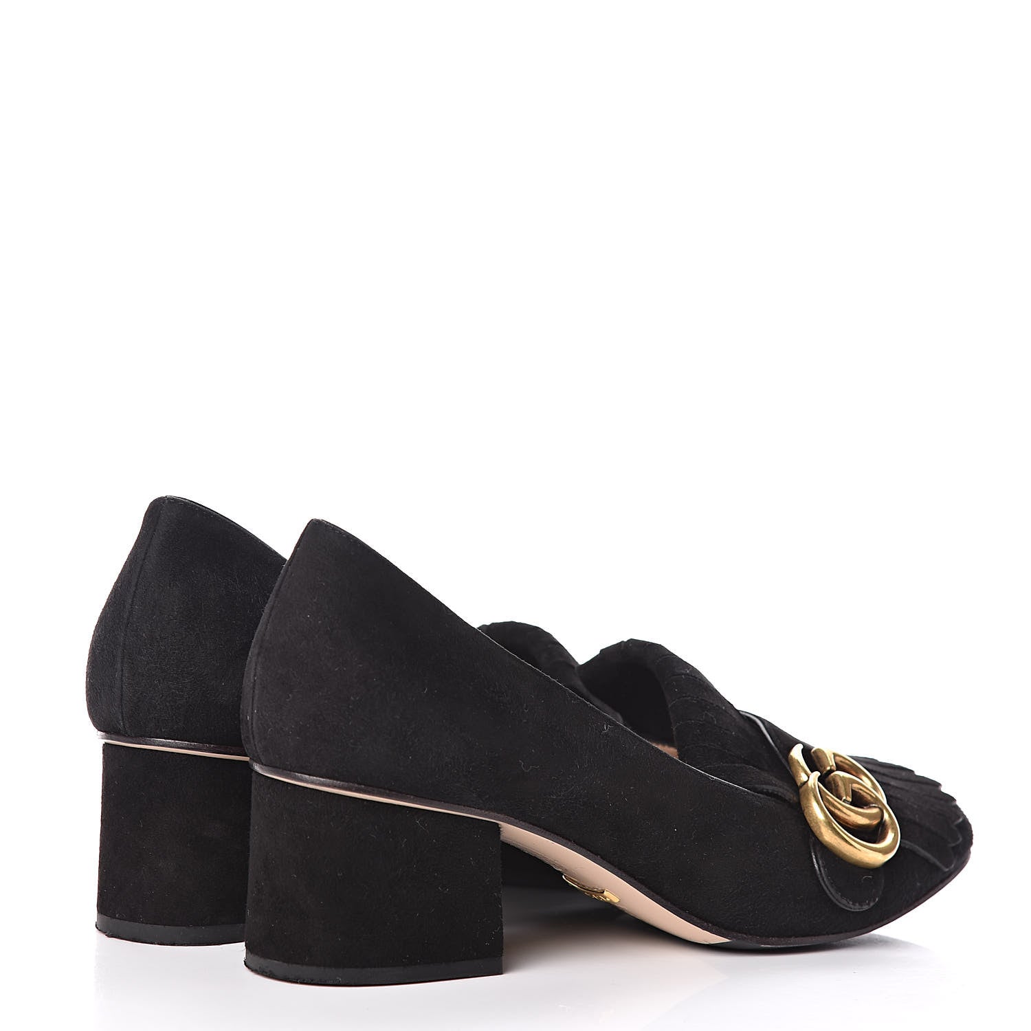 Gucci Kid Scamosciato GG Marmont Fringe 50mm Loafer Pumps 36 Black 4 of 11