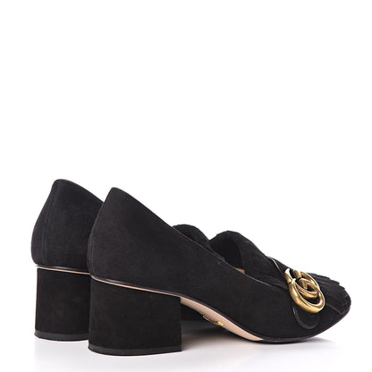 Gucci Kid Scamosciato GG Marmont Fringe 50mm Loafer Pumps 36 Black 4 of 11