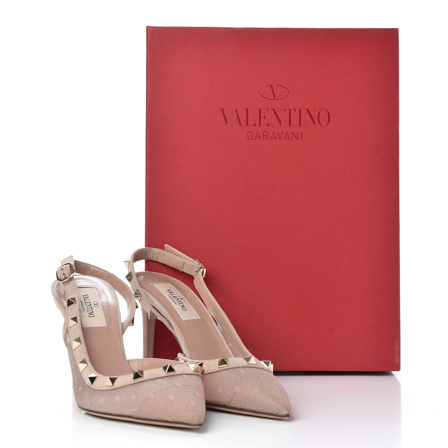 Mesh Point d'Esprit Rockstud Half D'Orsay Slingback 85mm Pumps 37 Rose Cannelle