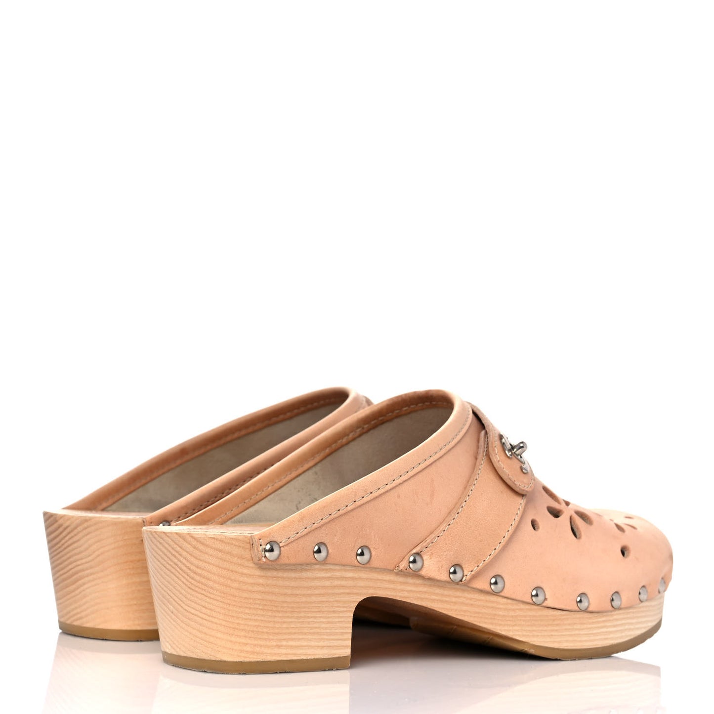 Calfskin Cut Out CC Turn Lock Clogs 39 Beige