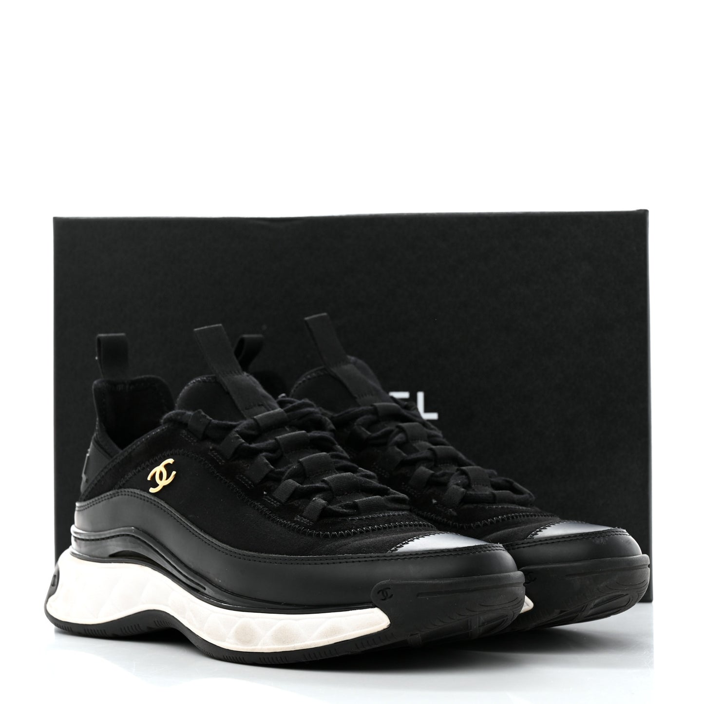 Velvet Calfskin Mixed Fibers CC Sneakers 39.5 Black