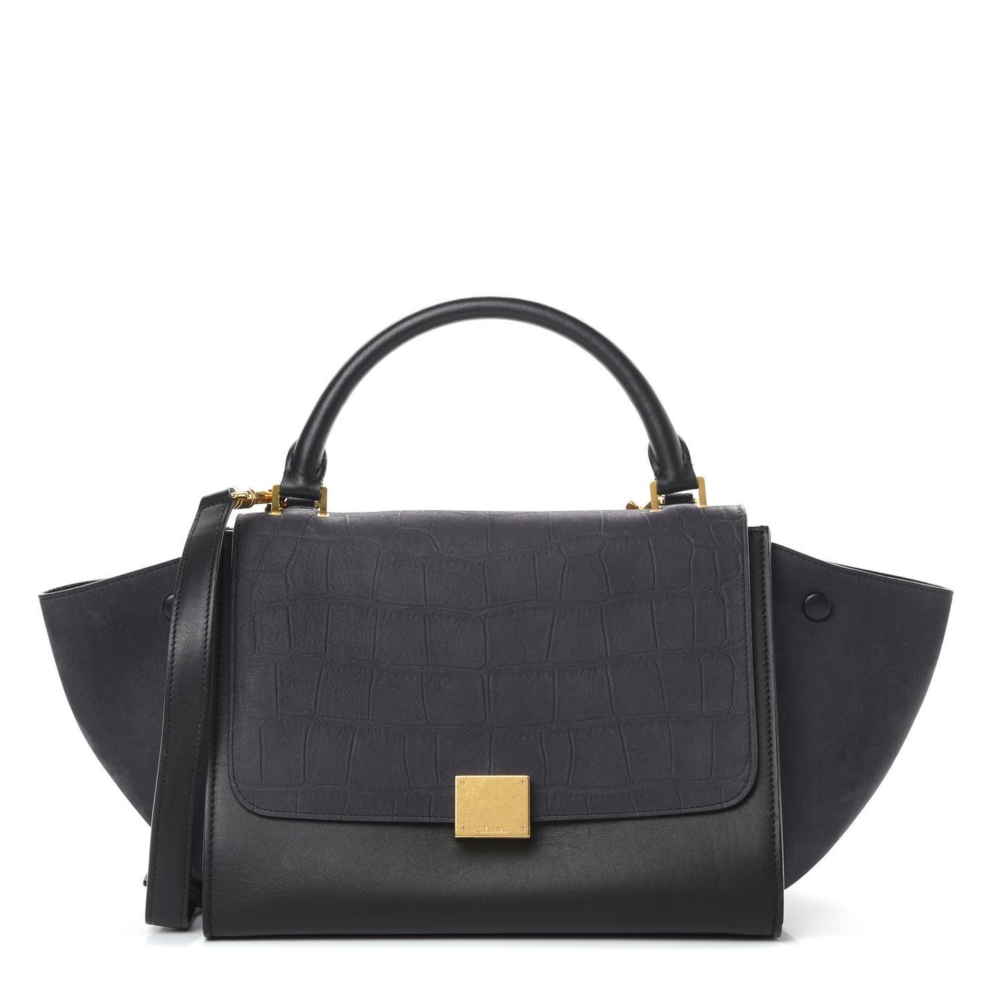 Nubuck Crocodile Embossed Small Trapeze Navy