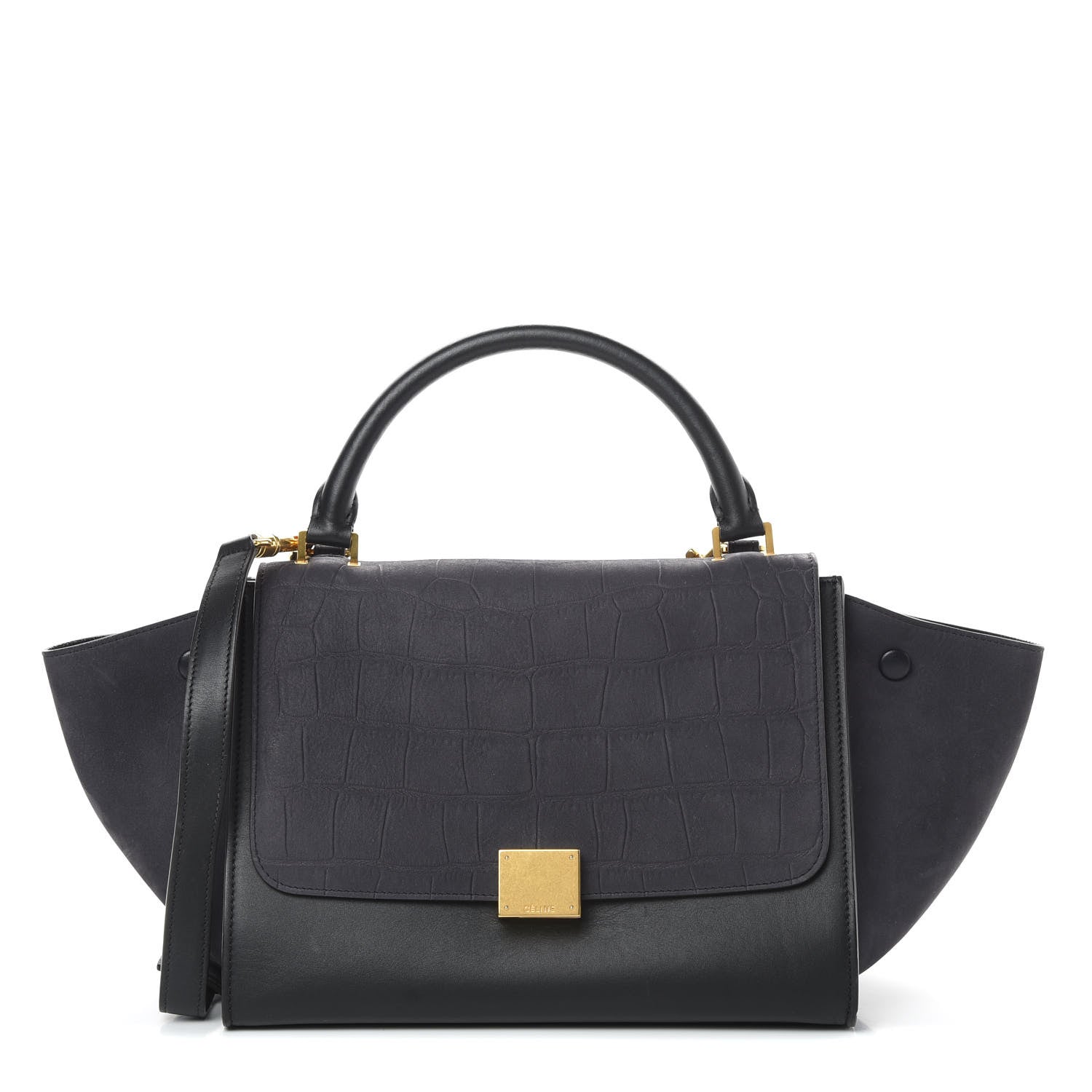 Celine Nubuck Crocodile Embossed Small Trapeze Navy 1 of 18