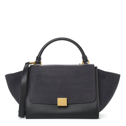 Celine Nubuck Crocodile Embossed Small Trapeze Navy 1 of 18