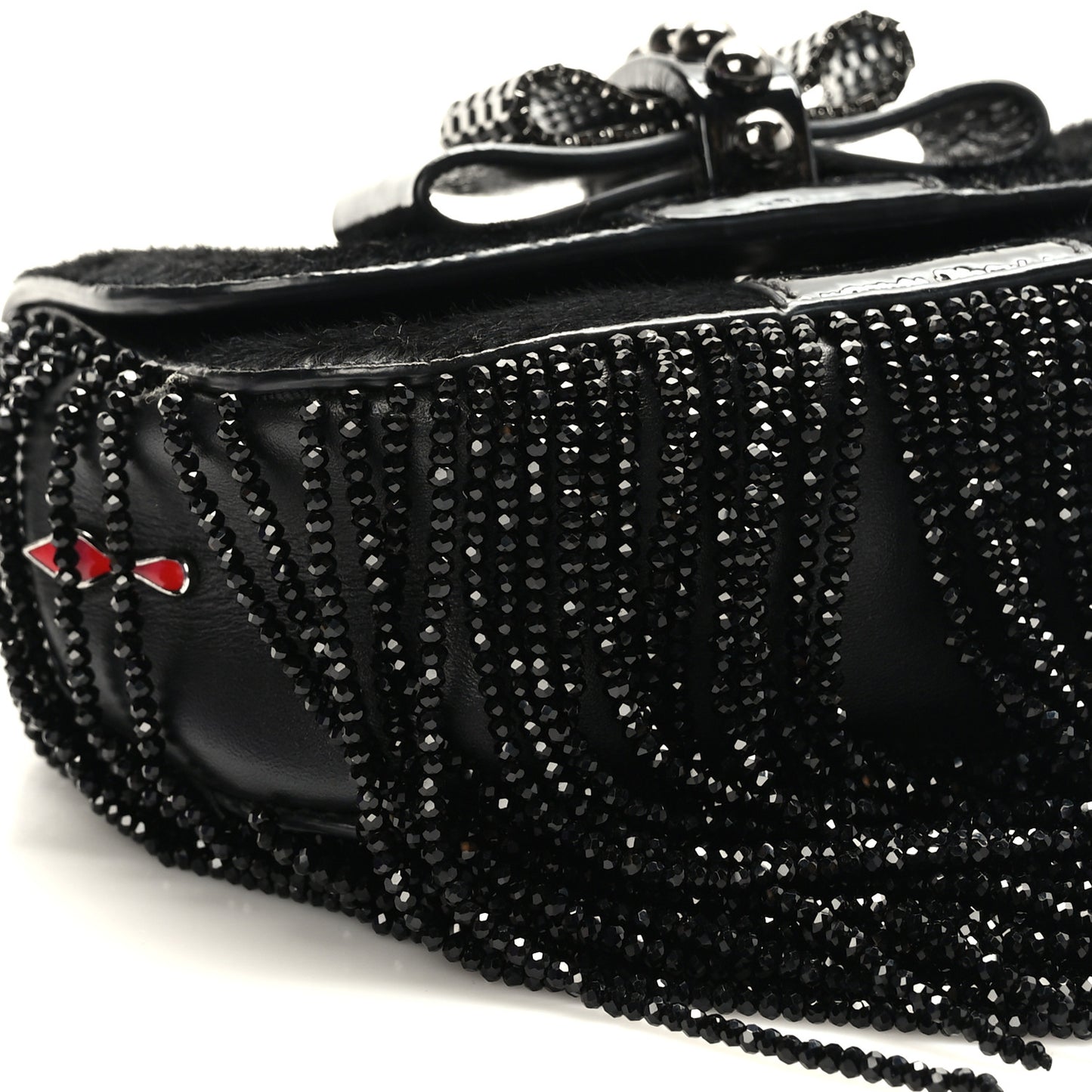 Pony Hair Patent Calfskin Mini Sweety Charity Fringe Crossbody Bag Black