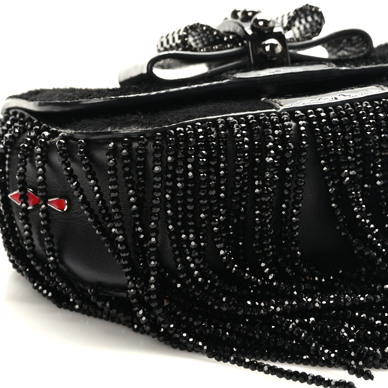 Christian Louboutin Pony Hair Patent Calfskin Mini Sweety Charity Fringe Crossbody Bag Black 7 of 8