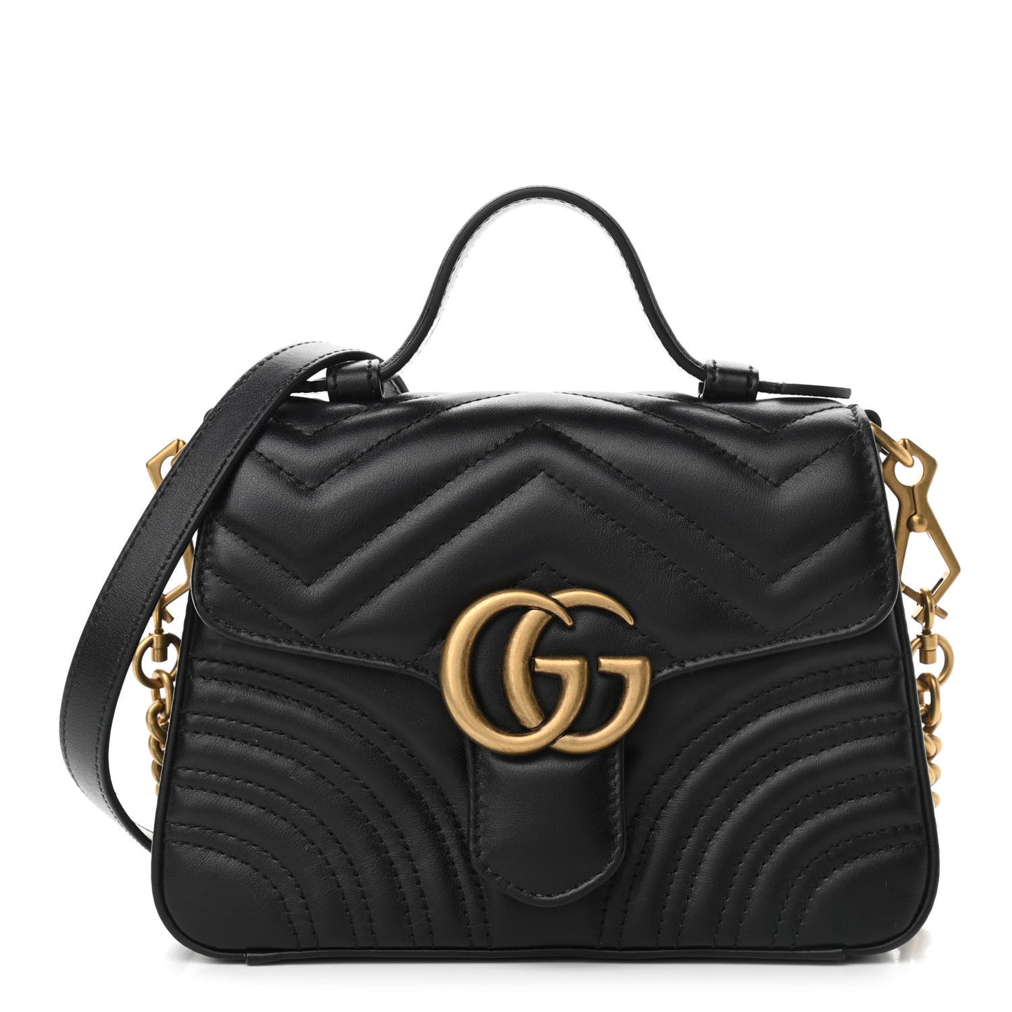 Calfskin Matelasse Mini GG Marmont Top Handle Shoulder Bag Black