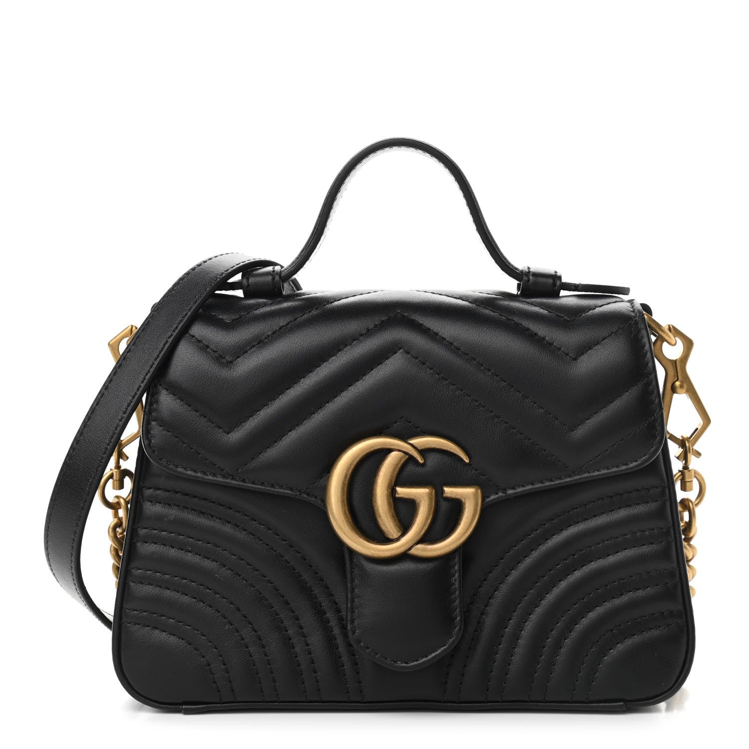 Gucci Calfskin Matelasse Mini GG Marmont Top Handle Shoulder Bag Black 1 of 9
