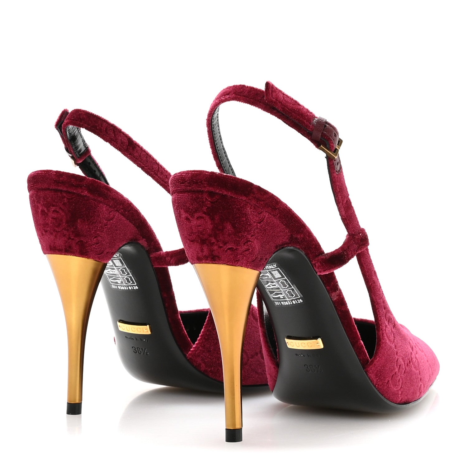 Gucci Velvet GG Monogram Slingback 115mm Pumps 38.5 Red Grape 5 of 9