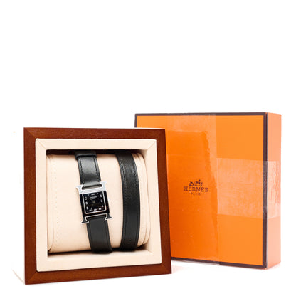 Hermes Stainless Steel Barenia Lacquer 21mm Heure H Hour Double Tour Quartz Watch Noir 5 of 5
