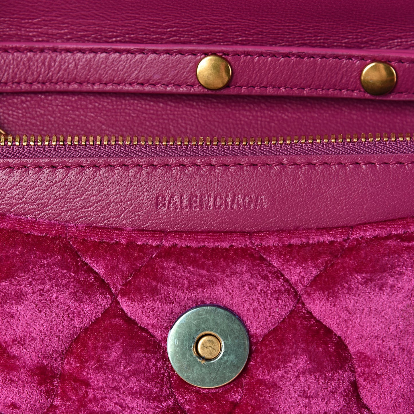 Crushed Velvet Crystal Mattress Quilted BB Wallet On Chain Fuchsia