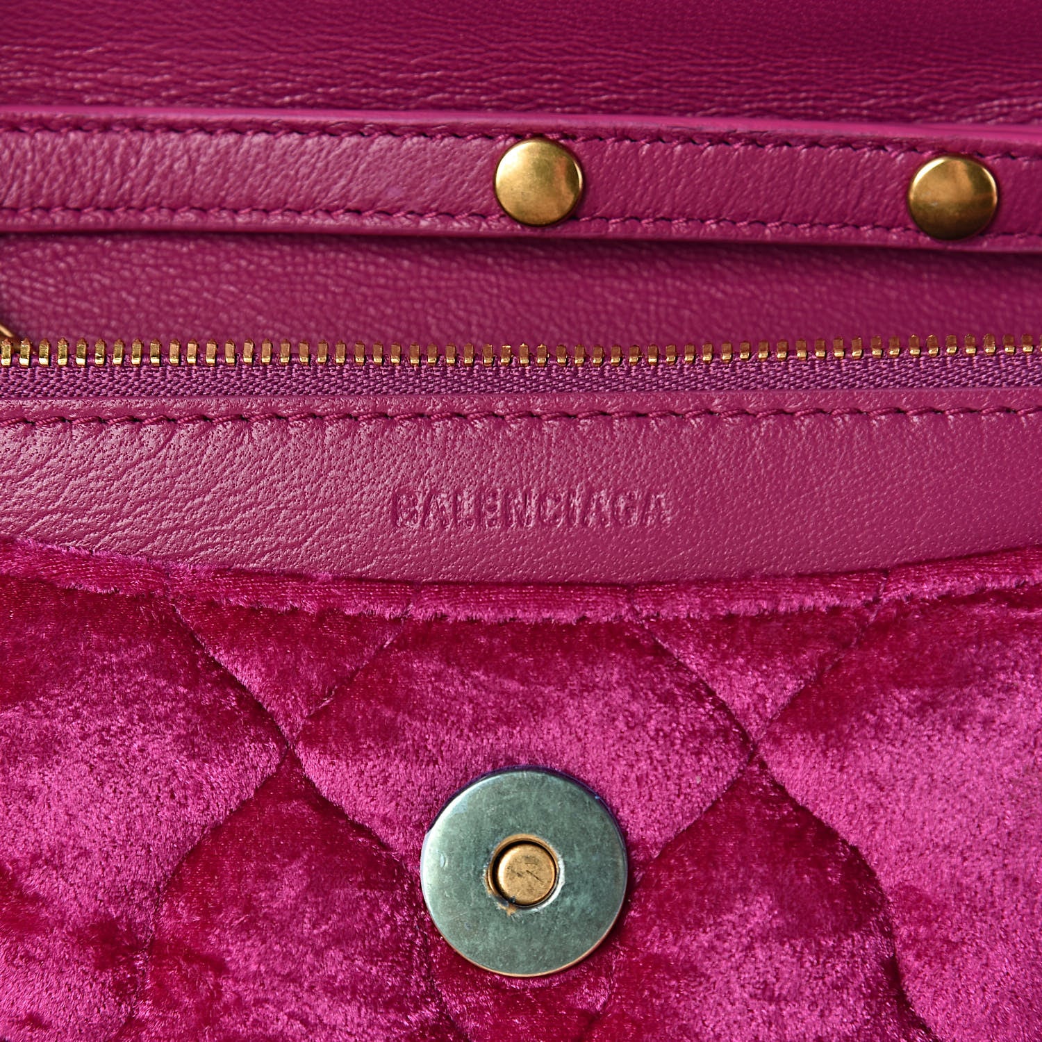 Balenciaga Crushed Velvet Crystal Mattress Quilted BB Wallet On Chain Fuchsia 6 of 9