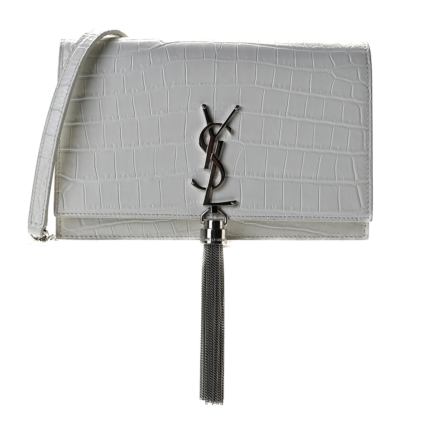 Calfskin Crocodile Embossed Kate Monogram Tassel Chain Wallet Cremasoft