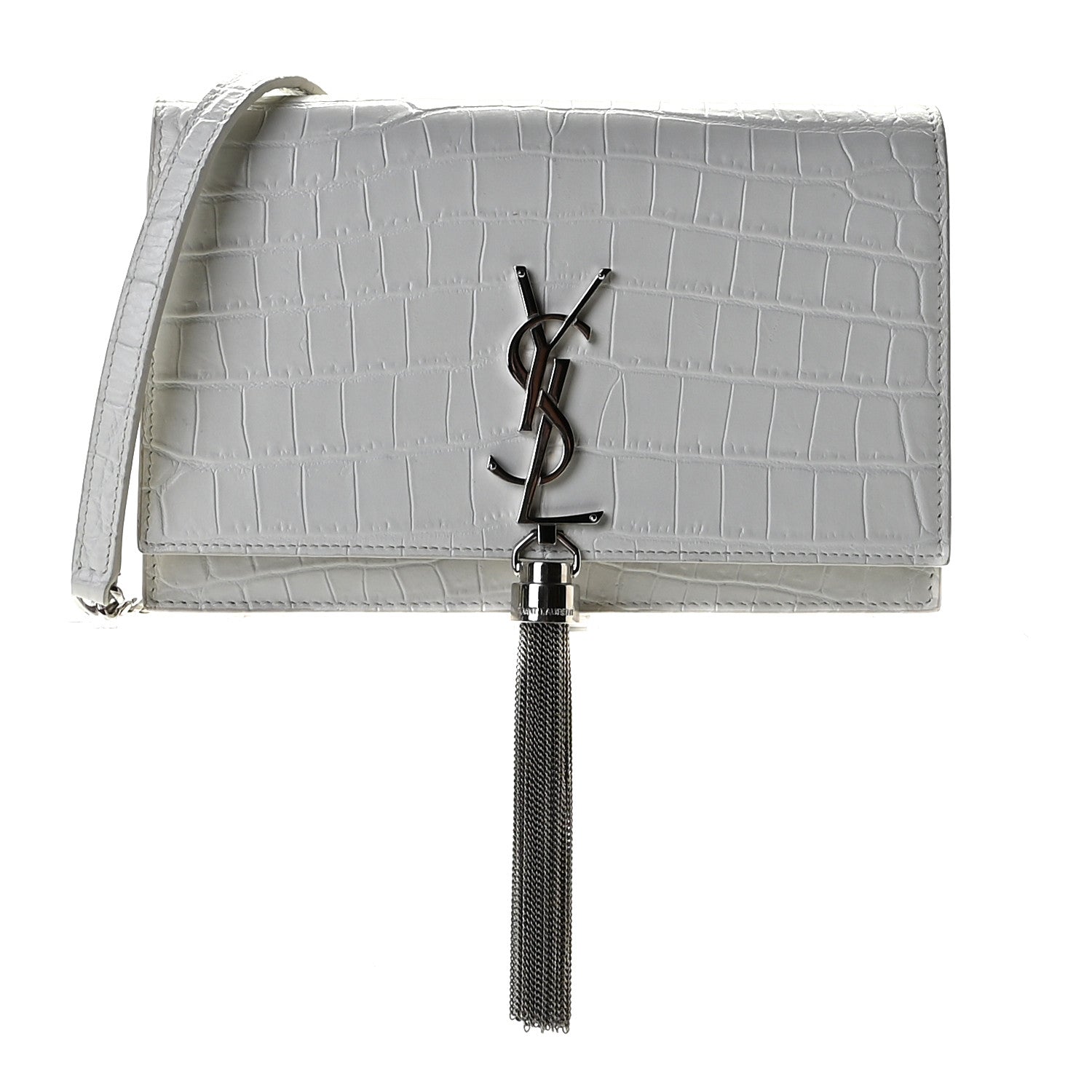 Saint Laurent Calfskin Crocodile Embossed Kate Monogram Tassel Chain Wallet Cremasoft 1 of 10