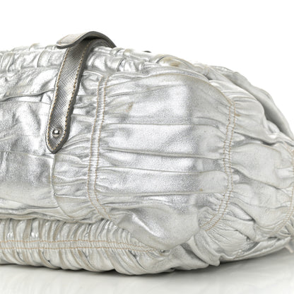 Prada Metallic Nappa Gaufre Messenger Tote Argento 11 of 19