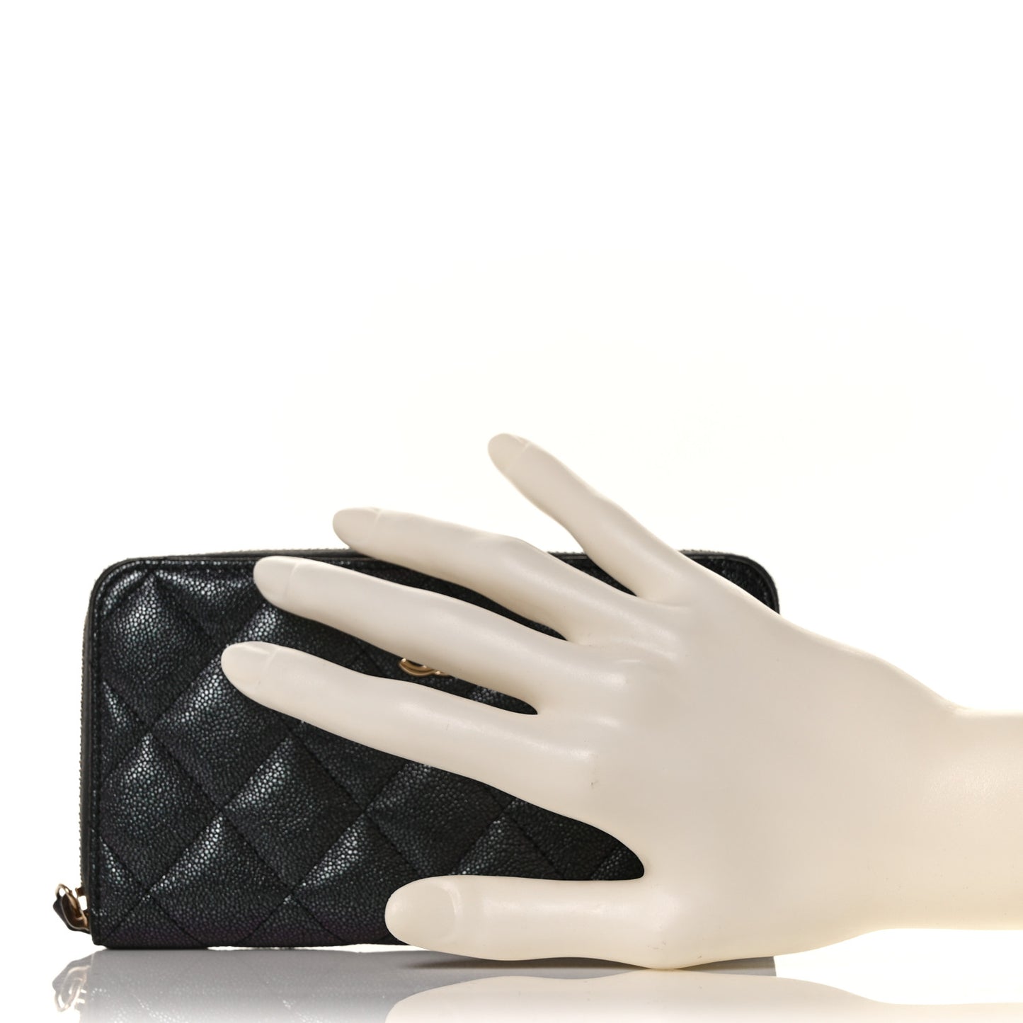 Iridescent Caviar Quilted Medium Zip Around Wallet Black