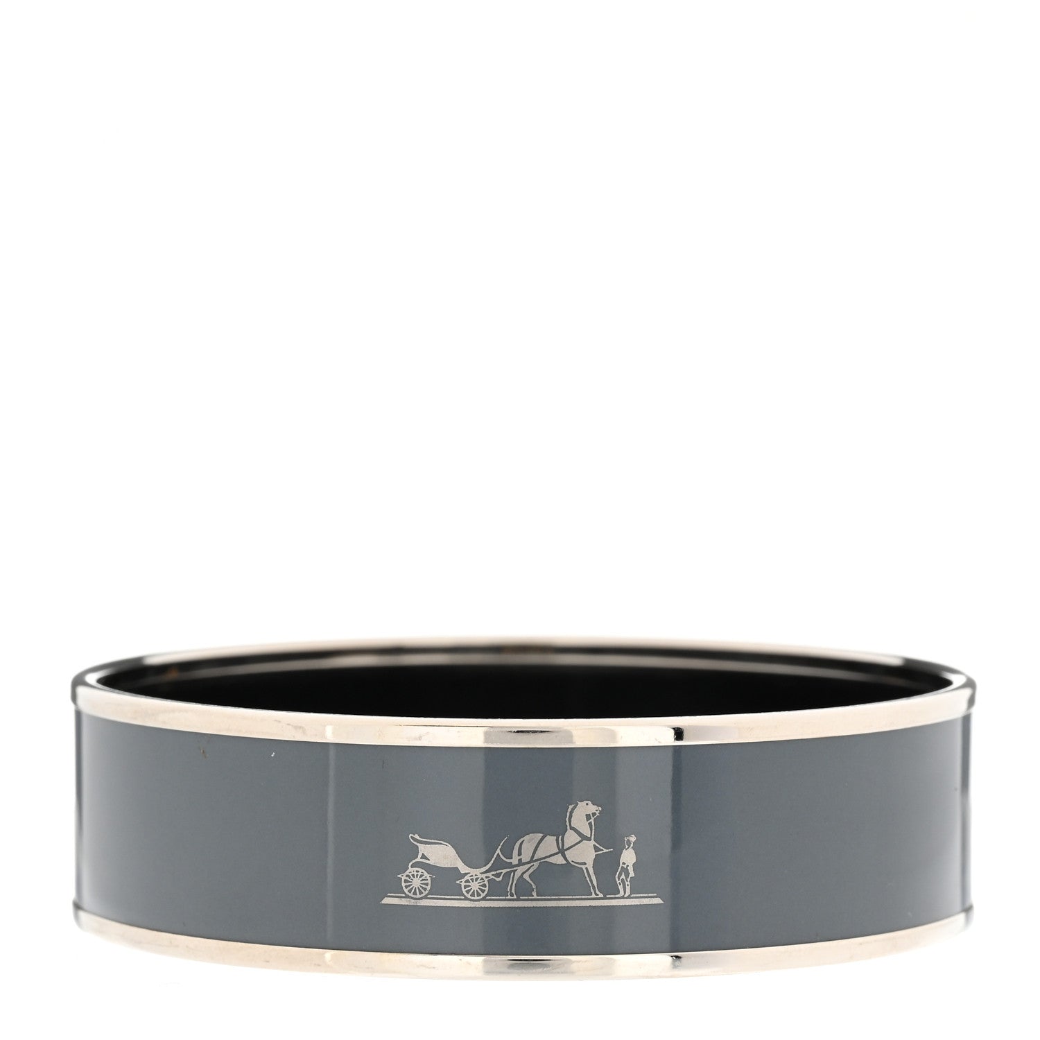 Hermes Enamel Printed Caleche Wide Bracelet 62 Gris Macadam 1 of 5
