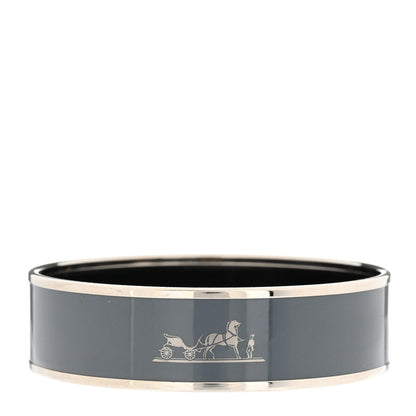 Hermes Enamel Printed Caleche Wide Bracelet 62 Gris Macadam 1 of 5
