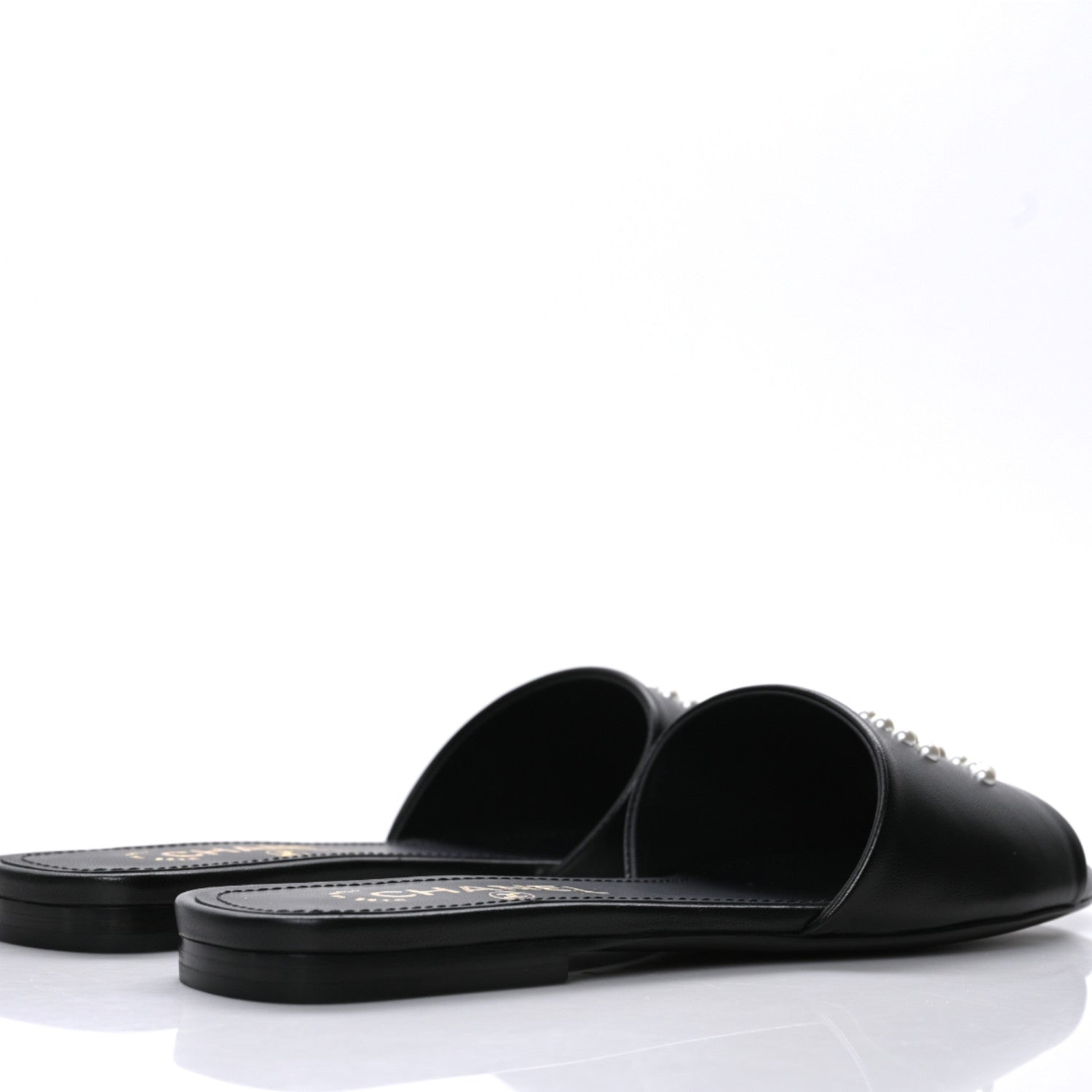 Chanel Lambskin Pearl CC Sandals 38 Black 4 of 9