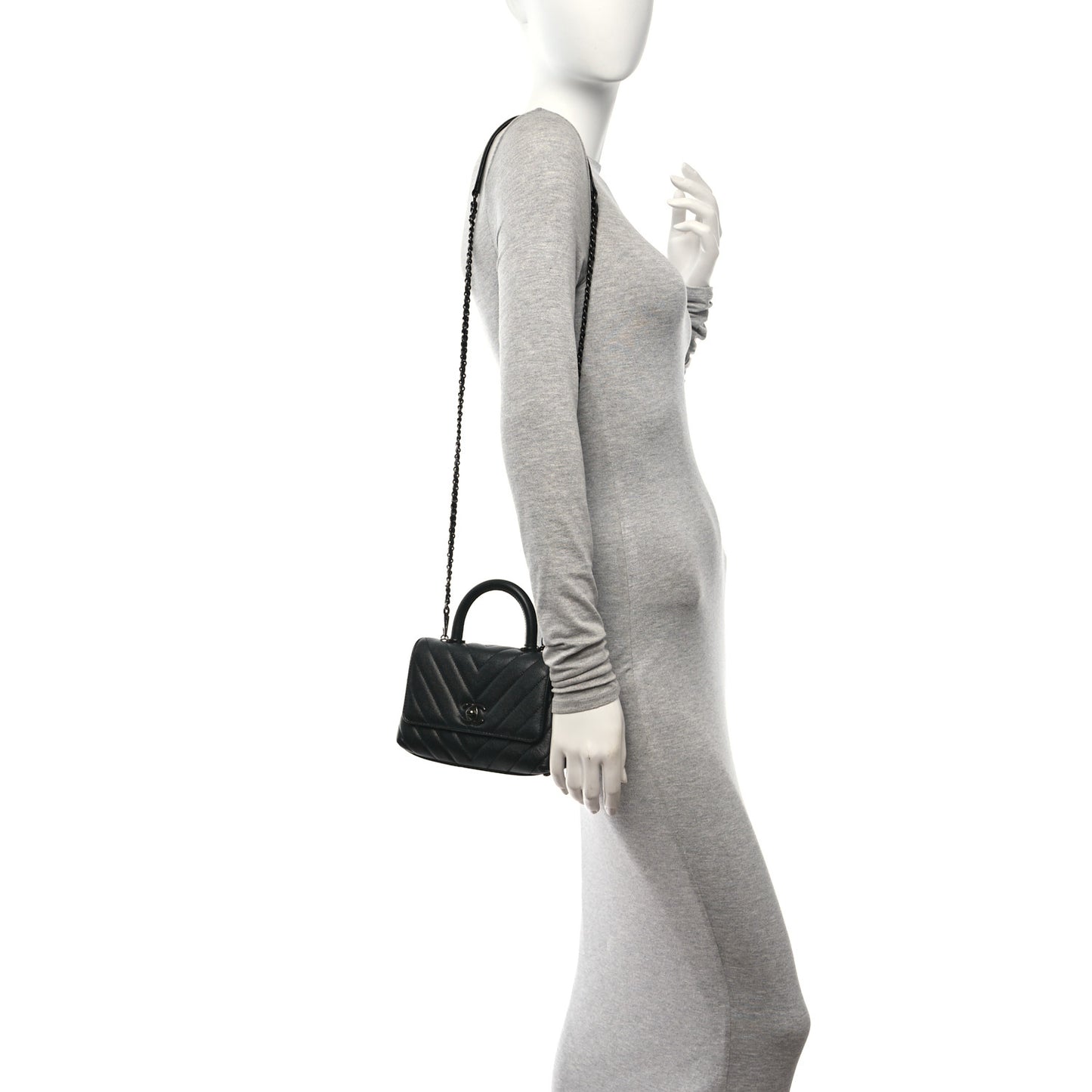 Caviar Chevron Quilted Extra Mini Coco Handle Flap So Black