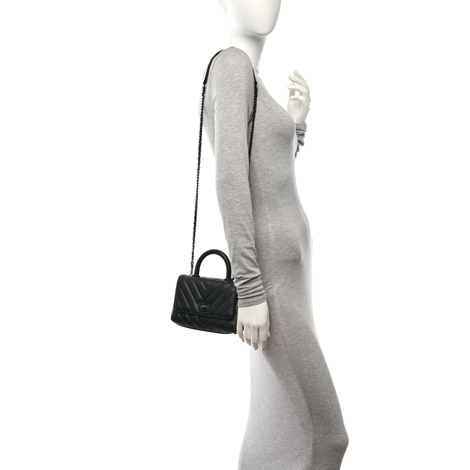Chanel Caviar Chevron Quilted Extra Mini Coco Handle Flap So Black 2 of 12