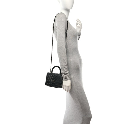 Chanel Caviar Chevron Quilted Extra Mini Coco Handle Flap So Black 2 of 12