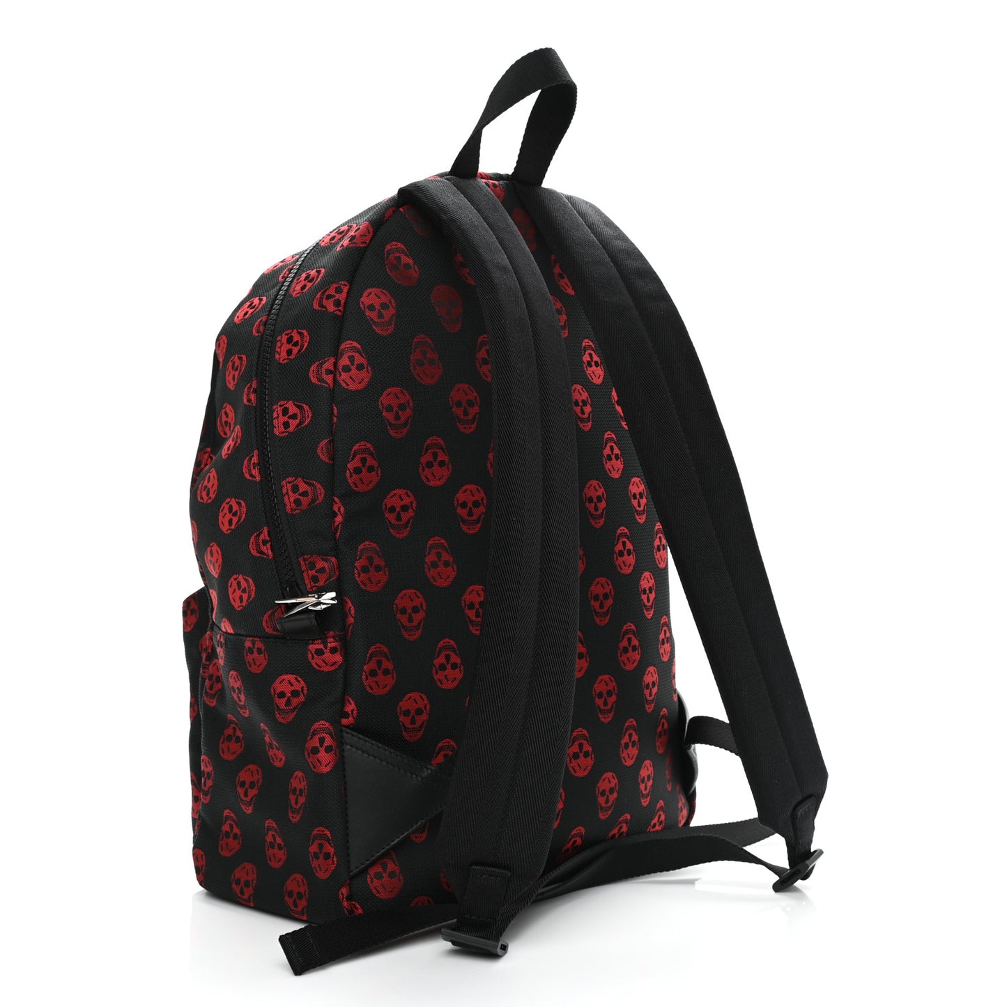 Nylon Skull Print Backpack Black Red