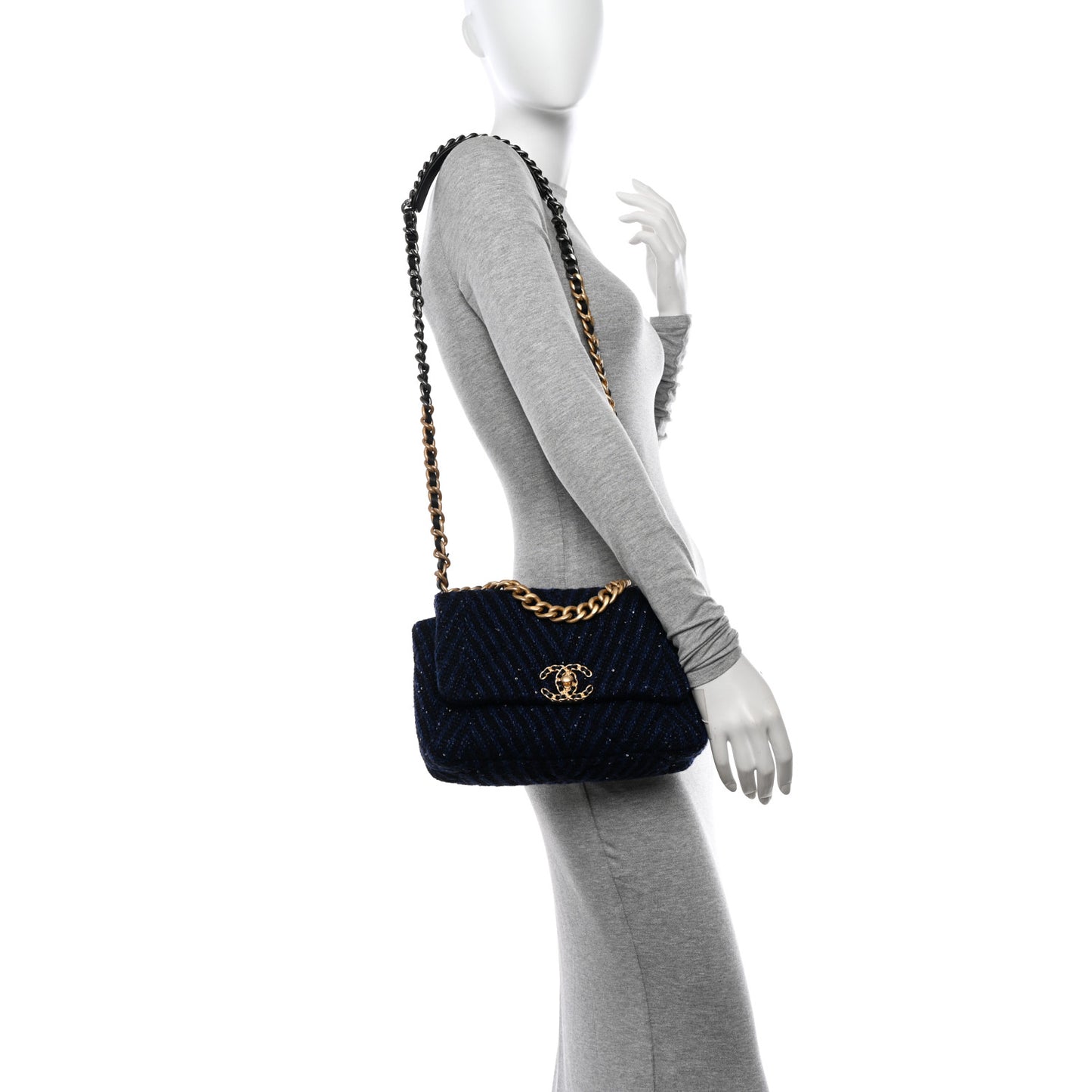 Tweed Sequin Quilted Medium Chanel 19 Flap Blue Multicolor