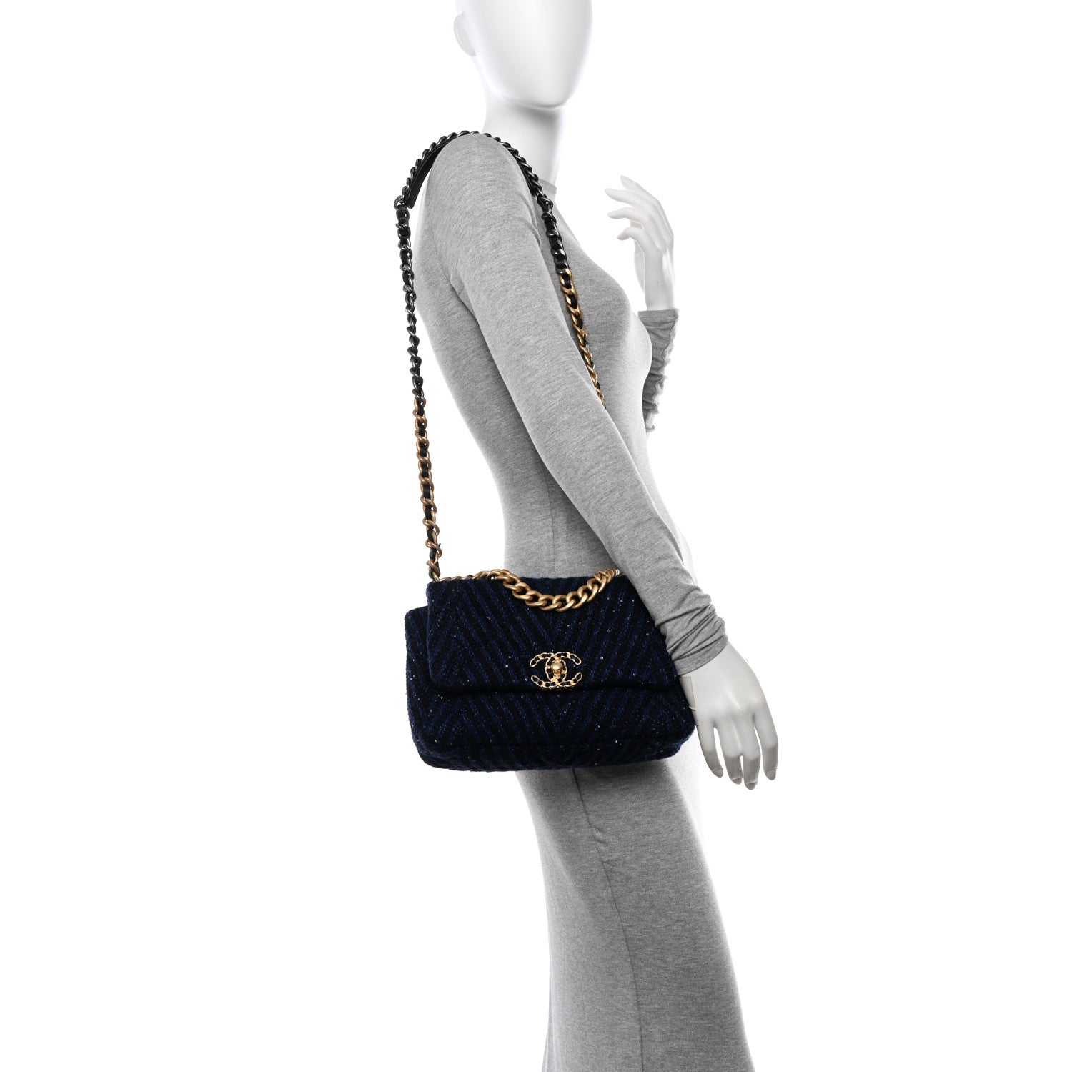 Chanel Tweed Sequin Quilted Medium Chanel 19 Flap Blue Multicolor 2 of 12