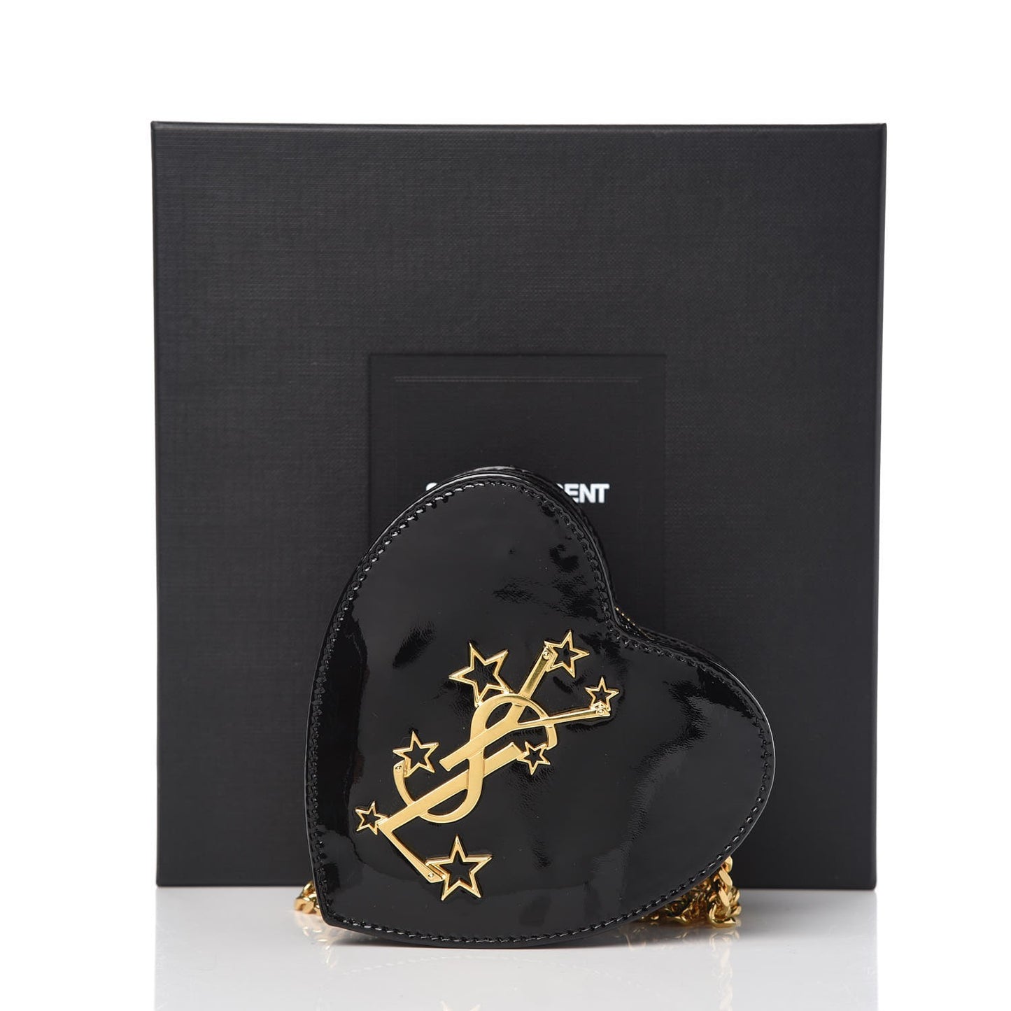Patent Small Love Heart Chain Bag Black