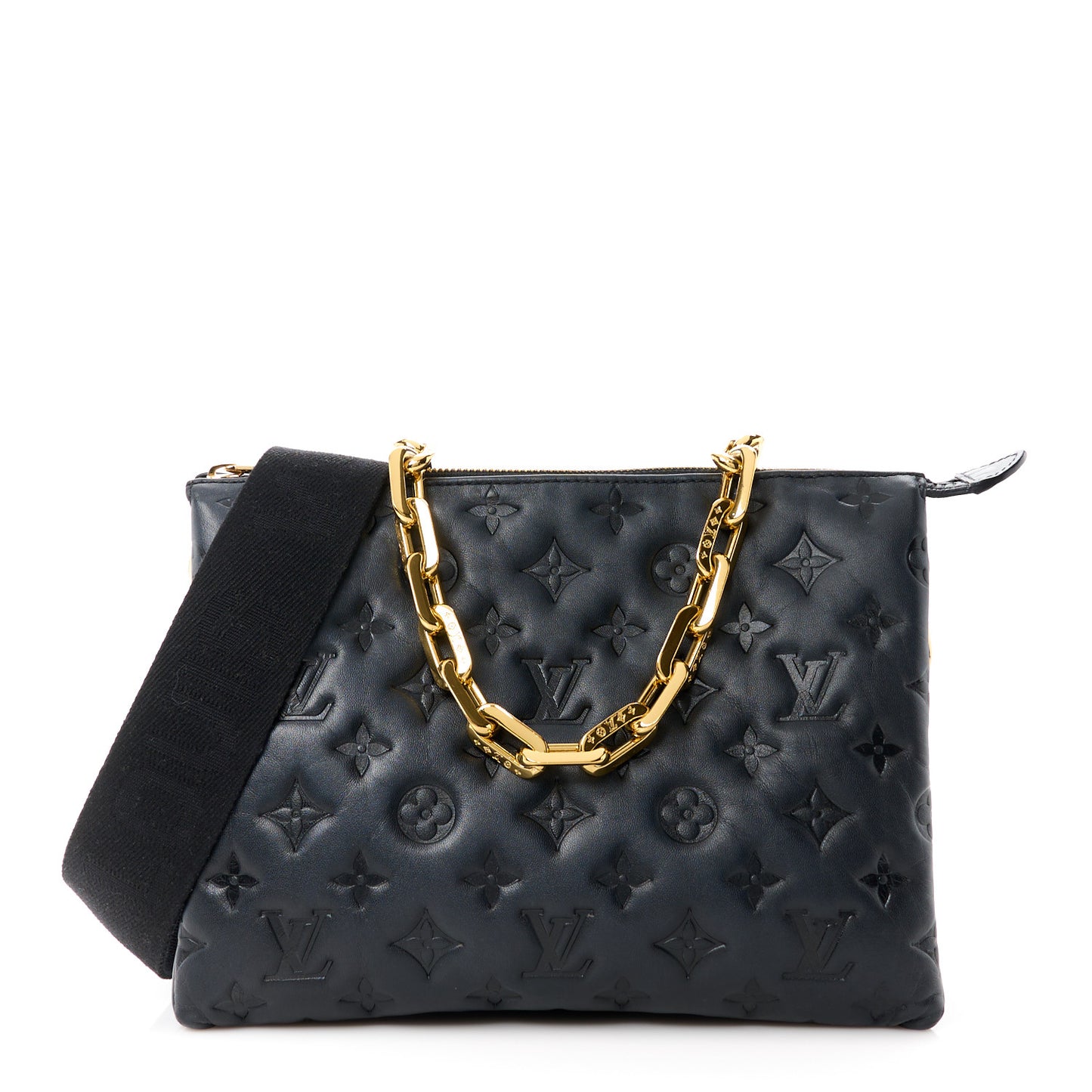 LOUIS VUITTON Lambskin Embossed Monogram Coussin PM Black