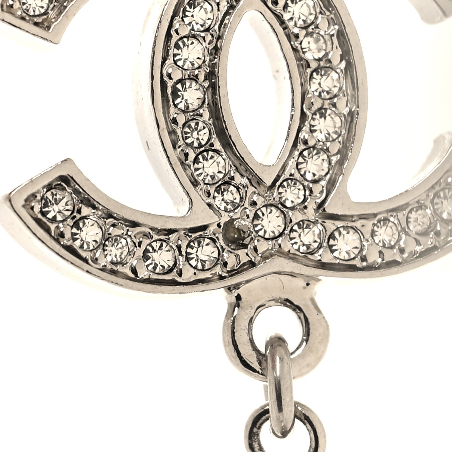 Chanel Graduated Pearl Crystal CC Long Necklace Silver 5 of 5