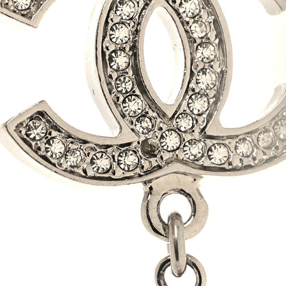 Chanel Graduated Pearl Crystal CC Long Necklace Silver 5 of 5
