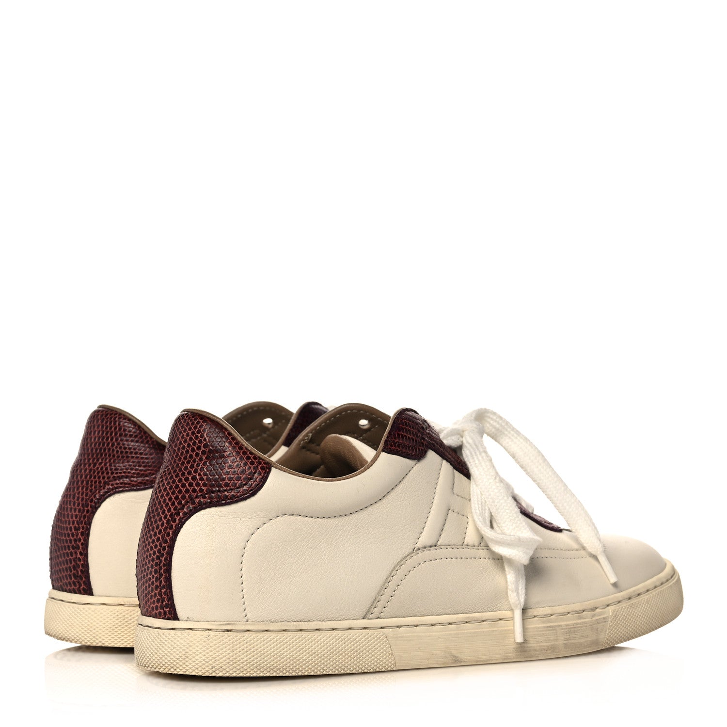 Hermes Calfskin Lizard Womens Quicker Sneakers 35 White Bordeaux 4 of 15