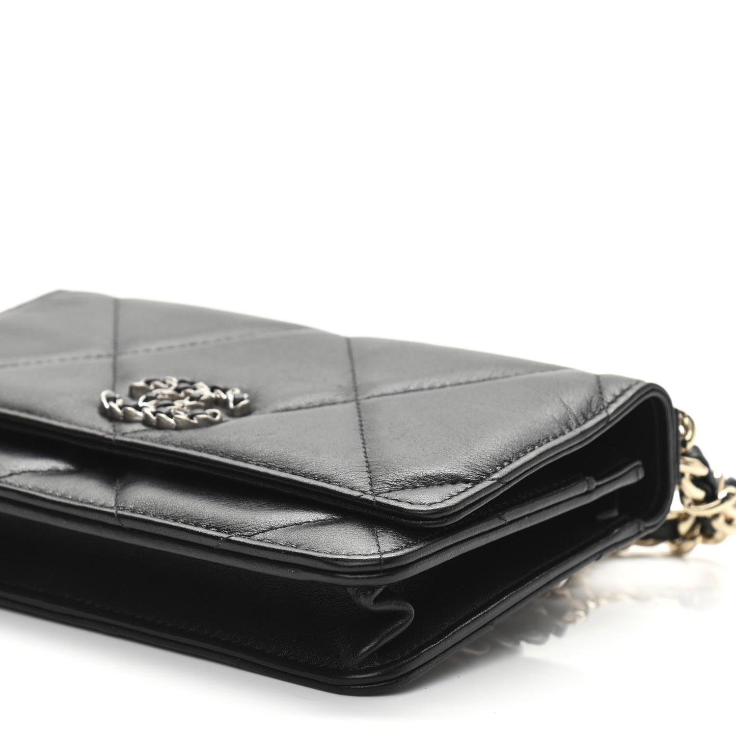 Lambskin Quilted Chanel 19 Wallet On Chain WOC Black