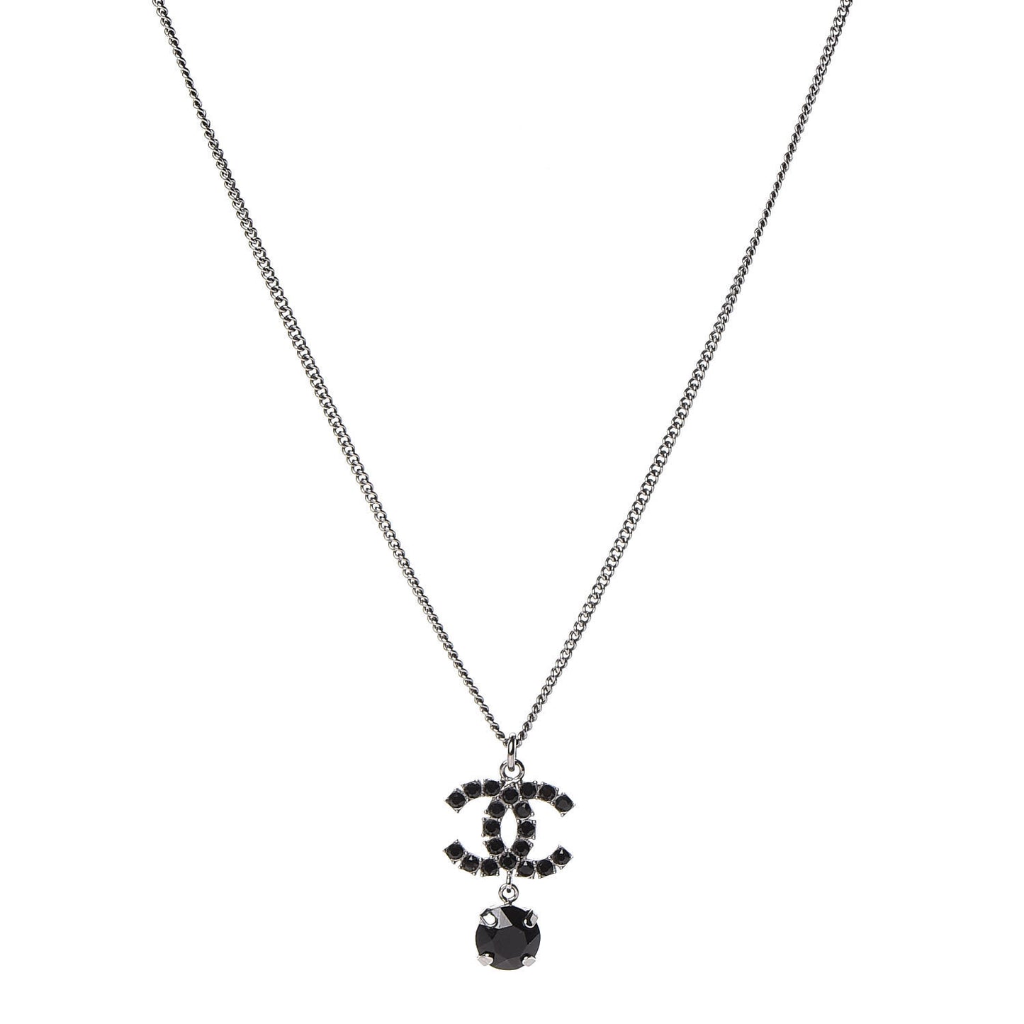 Ruthenium Crystal CC Drop Necklace Black