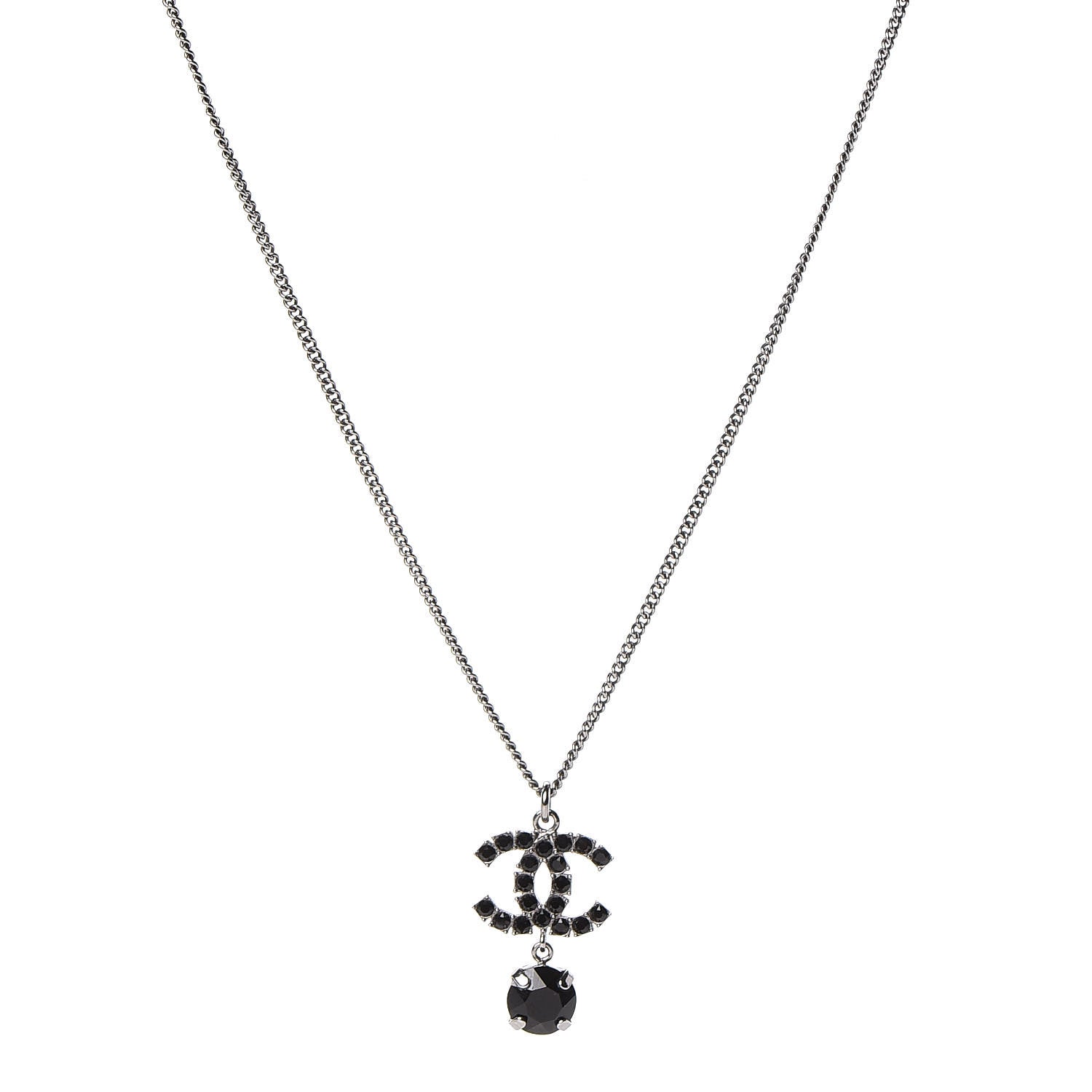 Chanel Ruthenium Crystal CC Drop Necklace Black 1 of 4