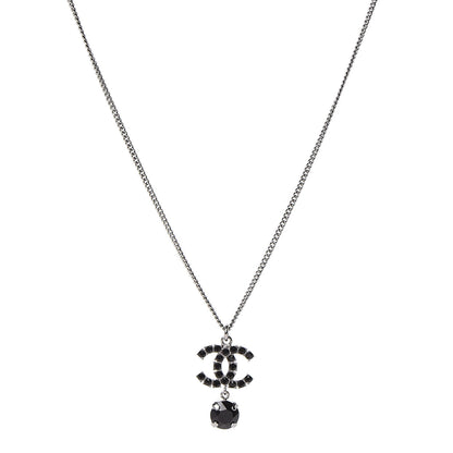 Chanel Ruthenium Crystal CC Drop Necklace Black 1 of 4