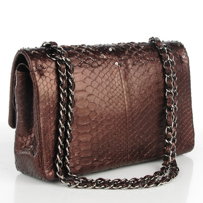 Chanel Metallic Python Sequin Medium Double Flap Dark Brown 3 of 9