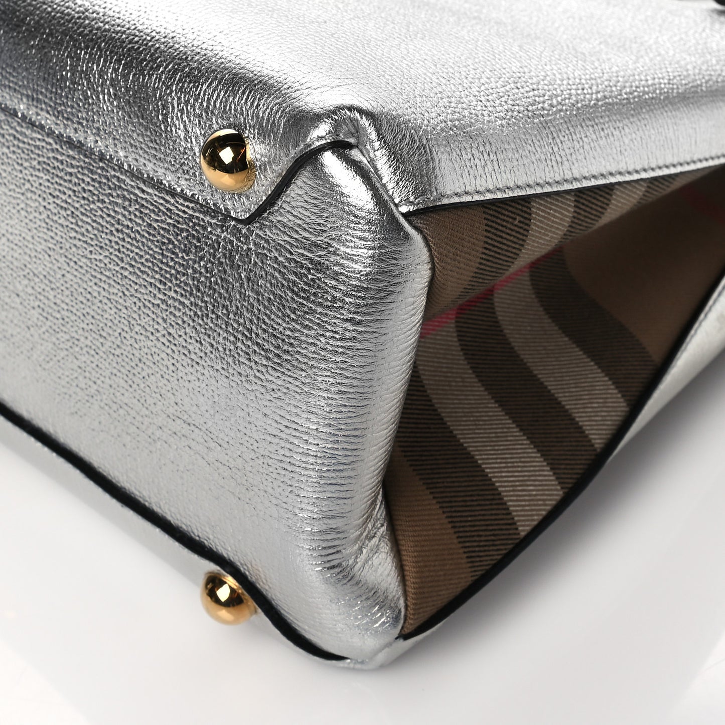 Metallic Grainy Calfskin House Check Medium Banner Tote Silver